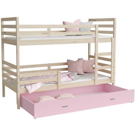 Lit Superposé Milo 90x190 tiroir + Matelas Pin - rose