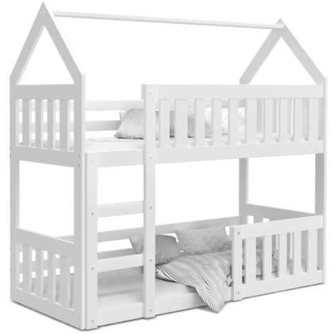 Lit superposé Mily 80 x 160 cm avec 2 sommiers - Lit Cabane. Blanc