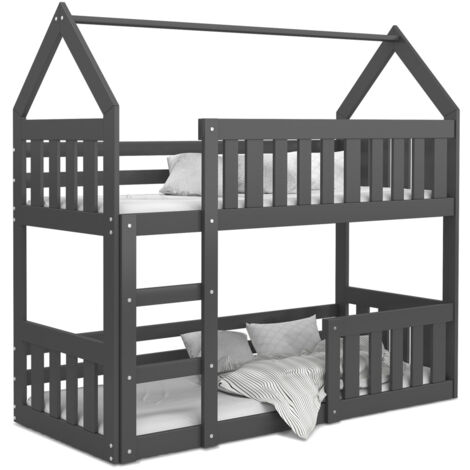 Lit superposé Mily 80 x 160 cm avec 2 sommiers - Lit Cabane. Gris