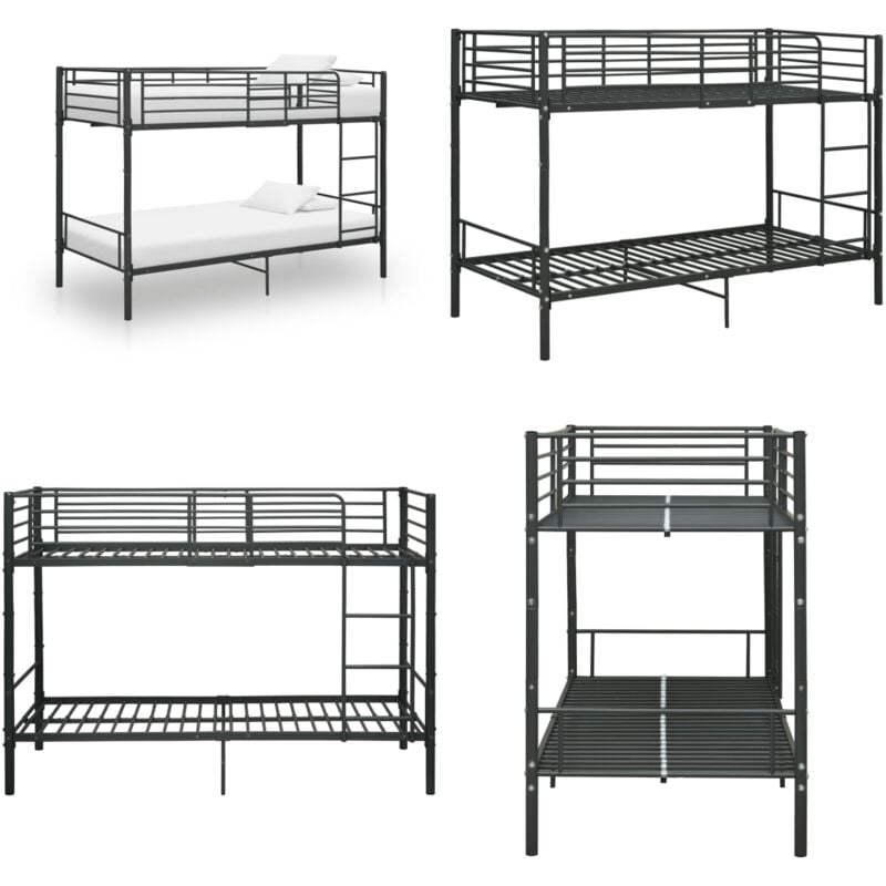 Lit superposé sans matelas noir métal 90x200 cm - Lit Superposé - Lit Enfant - Lit Métallique - Lit Double - Meubles Enfants - Home & Living
