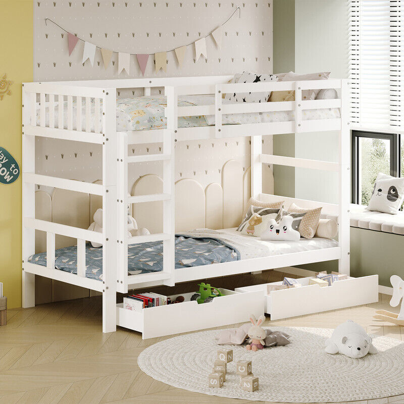 Lit superposé pour enfants 90 x 200,lit superposé 2 places avec tiroirs,lit pour enfants en bois massif avec échelle et sommier,pouvant être divisé