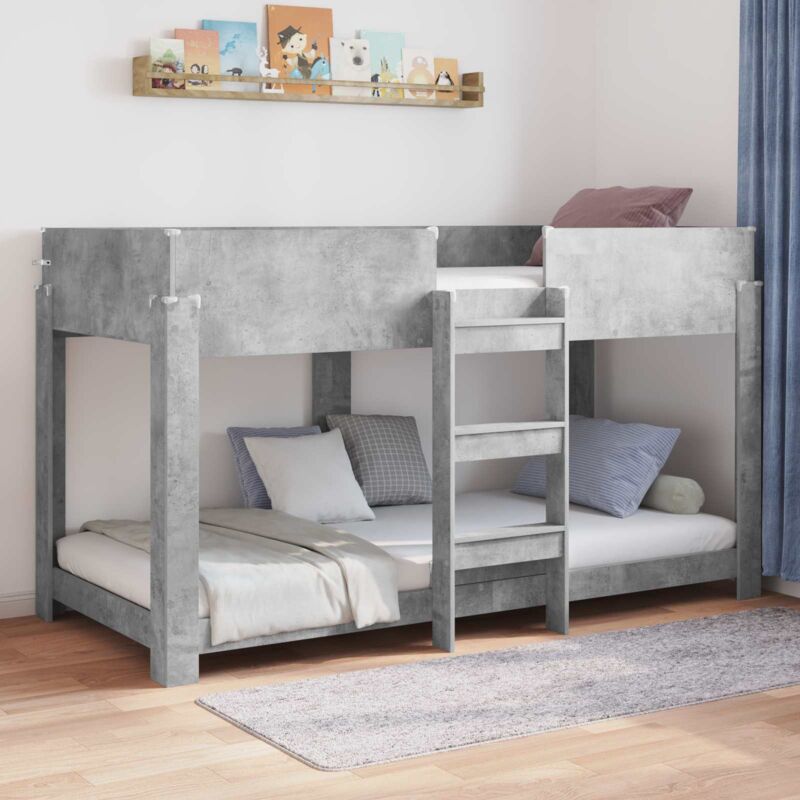 Lit Superposé pour Enfants avec matelas Gris béton 100 x 200 cm