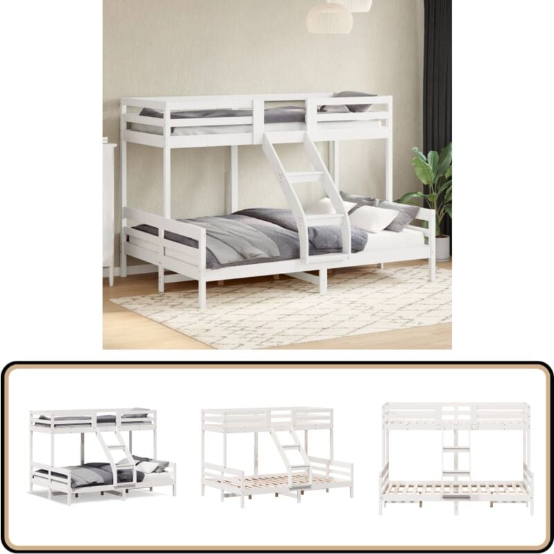 Vidaxl - Lit superposé sans matelas 80x200/140x200 cm blanc bois massif - Lit Superposé - Lit Double - Meuble Chambre - Mobilier Enfant - Literie