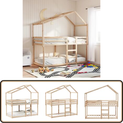 Lit superposé sans matelas 90x190 cm bois de pin massif - Lit Superpose - Lit Enfant - Lit Avec Toit - Mobilier Enfant - Chambre Enfant