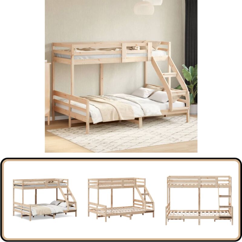 Lit superposé sans matelas 90x200/140x200 cm bois massif - Lit Superposé - Lit Double - Meuble Chambre - Literie - Mobilier Enfant