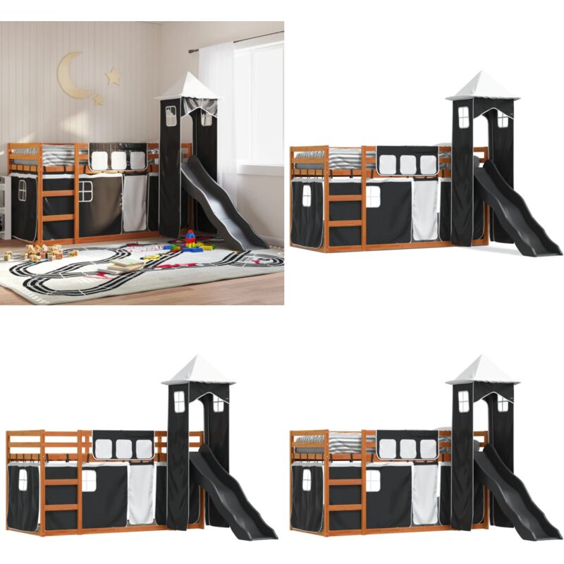 Vidaxl - Lit superposé sans matelas avec toboggan blanc noir 90x190 cm - Lit Superpose - Lit Mezzanine - Lit Enfant - Lit Design - Lit Bois - Home &