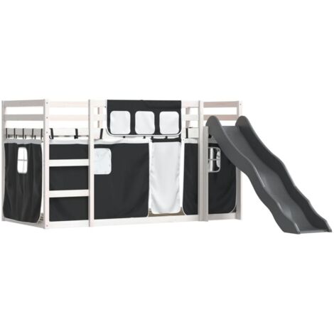 Lit superposé sans matelas avec toboggan blanc noir 90x190 cm vidaXL