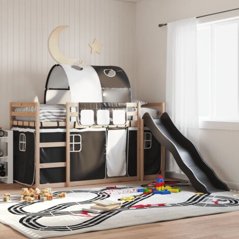 Lit superposé sans matelas avec toboggan-Cadre de lit blanc noir 90x190 cm 241770