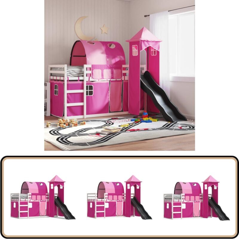 Vidaxl - Lit superposé sans matelas avec toboggan et rideaux 90x190 cm - Lit Superpose - Lit Enfant - Lit Avec Toboggan - Lit Design - Mobilier Enfant