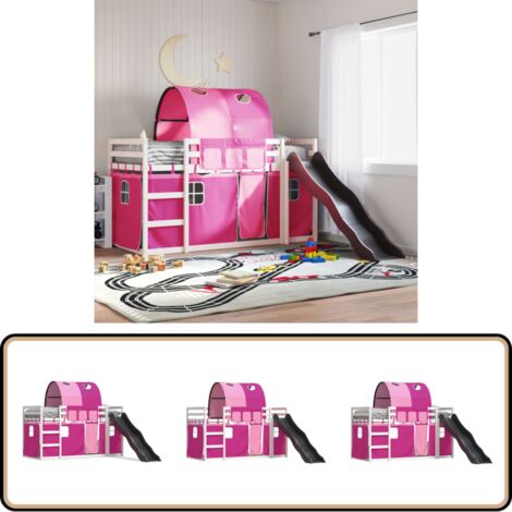 Lit superposé sans matelas avec toboggan et rideaux 90x190 cm - Lit Superpose - Lit Enfant - Lit Avec Toboggan - Lit Design - Mobilier Enfant