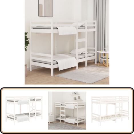 Lit superposé sans matelas blanc 80x200 cm bois de pin massif - Lit Superposé - Lit Double - Meubles Chambre Enfant - Mobilier Enfant - Lit Bois