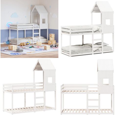 Lit superposé sans matelas blanc 80x200 cm bois de pin massif - Lit Superpose - Lit Enfant - Lit Avec Toit - Lit Design - Meuble Enfant - Home & Living