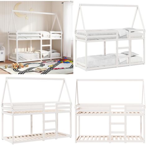 Lit superposé sans matelas blanc 80x200 cm bois de pin massif - Lits en hauteur enfants - Lits enfants bois