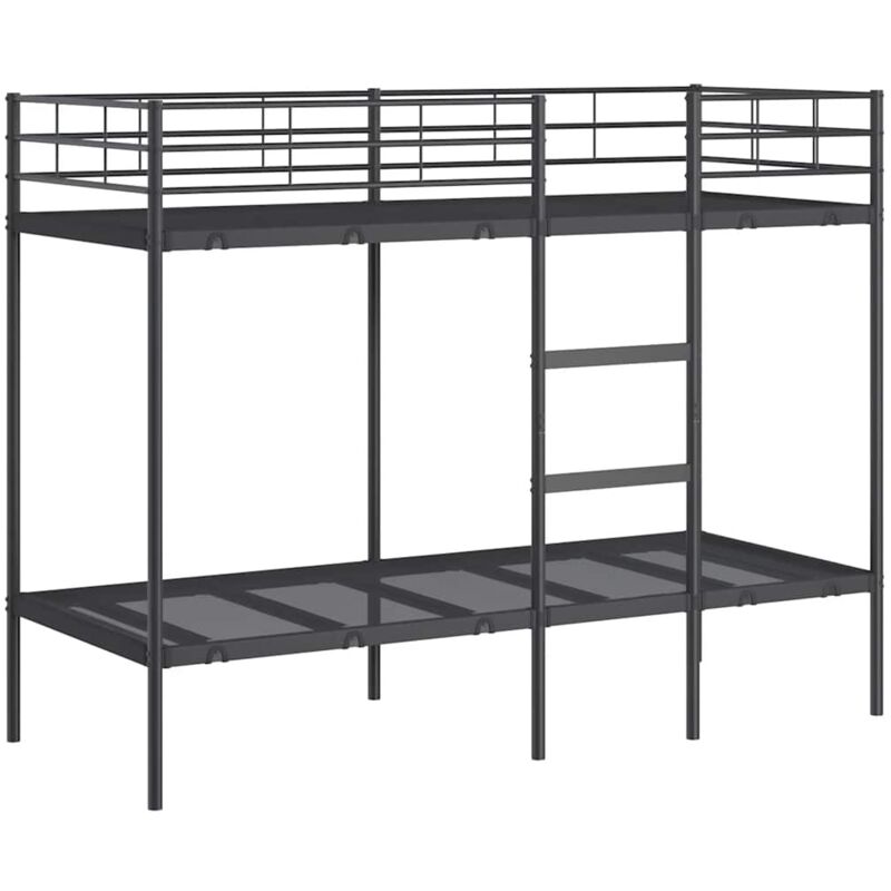 Vidaxl – Lit superposé noir 80x200 cm en acier – Construction robuste avec échelle intégrée – Garde-corps pour sécurité accrue