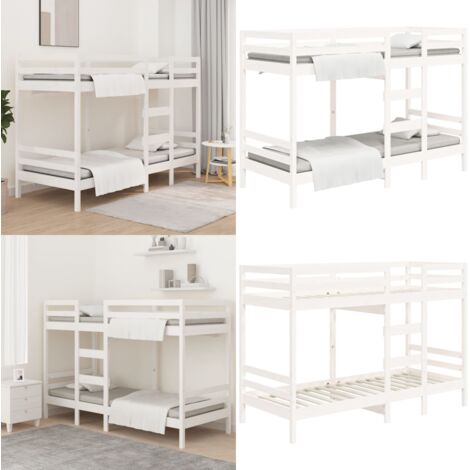 Lit superposé sans matelas blanc 90x190 cm bois de pin massif - Lit Superposé - Lit Double - Meubles Chambre - Literie - Mobilier Enfant - Home & Living