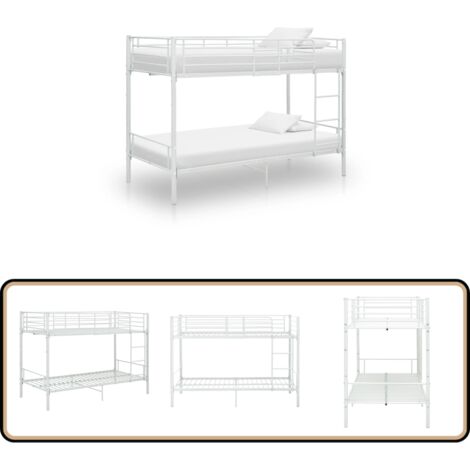 Lit superposé sans matelas blanc métal 90x200 cm - Lit Superposé - Lit Enfant - Lit Métallique - Lit Double - Meubles Enfants