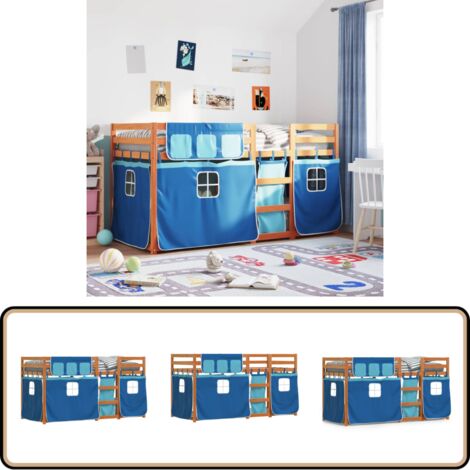 Lit superposé sans matelas bleu 80x200 cm bois de pin massif - Lit Superpose - Lit Enfant - Lit Mezzanine - Meuble Rangement - Chambre Enfant