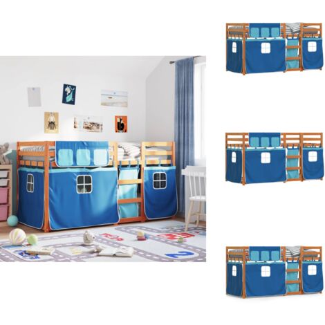 Lit superposé sans matelas bleu 80x200 cm bois de pin massif - Lit Superpose - Lit Enfant - Lit Mezzanine - Meuble Rangement - Chambre Enfant