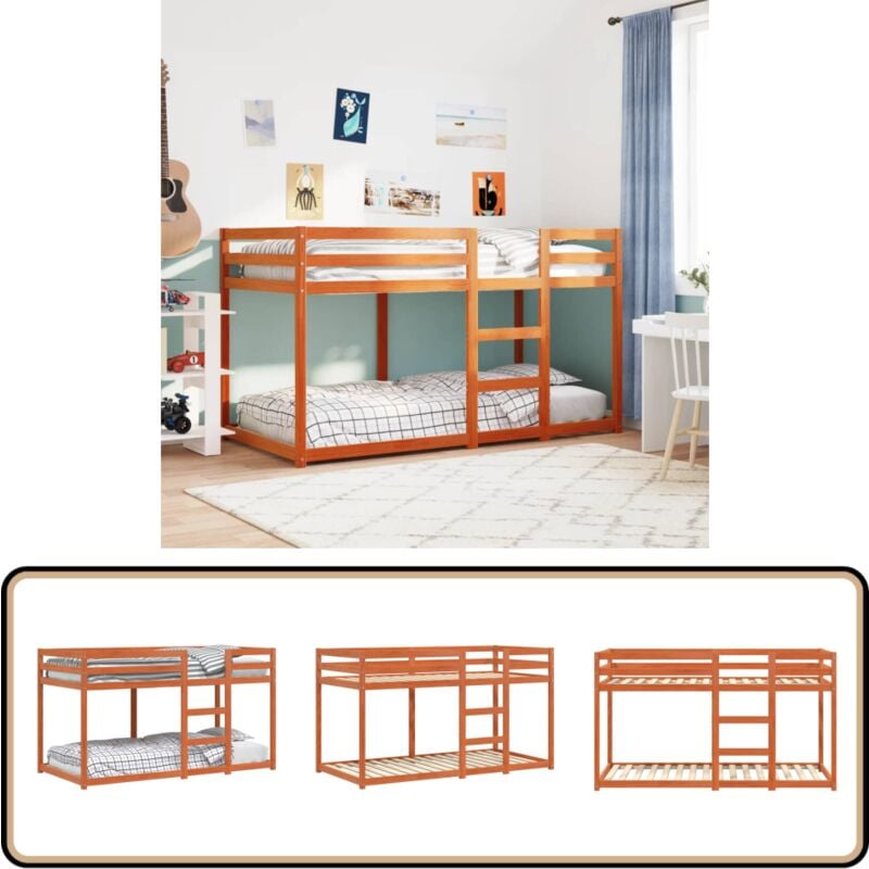 Lit superposé sans matelas cire marron 90x190 cm pin massif - Lit Superpose - Lit Enfant - Lit Bois - Lit Pin - Meuble Chambre Enfant