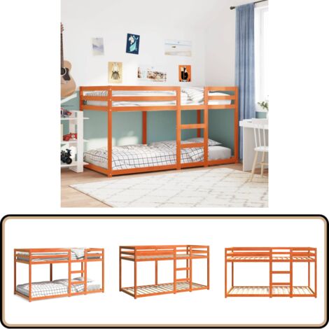 Lit superposé sans matelas cire marron 90x200 cm pin massif - Lit Superpose - Lit Enfantine - Meuble Chambre Enfant - Literie Enfant - Cadre Lit