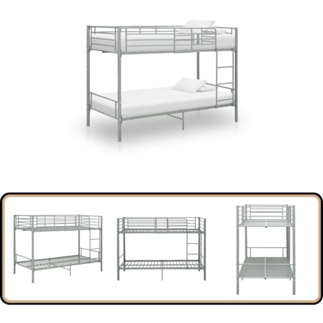 Lit superposé sans matelas gris métal 90x200 cm - Lit Superposé - Lit Enfant - Lit Métallique - Lit Double - Meubles Enfants