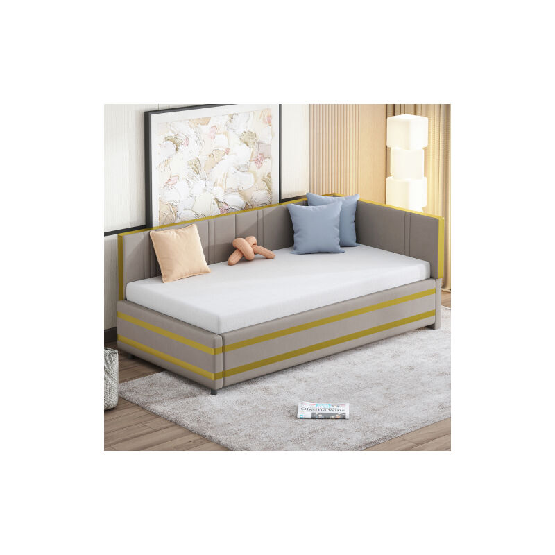 Modfu - Canapé-lit 90x200 cm, lit simple avec sommier à lattes, finition dorée, tissu velours doux pour la peau, sans matelas, gris foncé