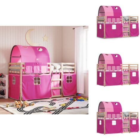 Lit superposé sans matelas rose 80x200 cm bois de pin massif - Lit Superpose - Lit Enfant - Meuble Enfant - Chambre Enfant - Lit Design