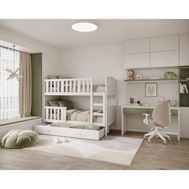 Nova Confort - Lit superposé Tedy 80X160 cm - 2 Matelas , 2 Sommiers et Tiroir inclus Blanc
