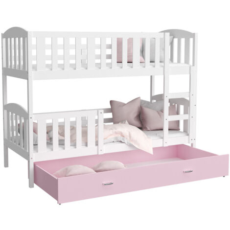 Lit Superposé Teo 90x190 tiroir + Matelas Blanc - rose