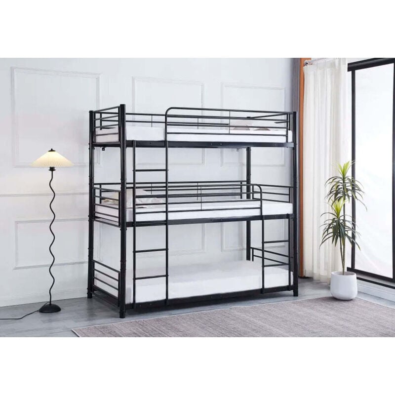 Homy France - Lit superposé 3 étages triple Noir 3 couchages 90x190 cm