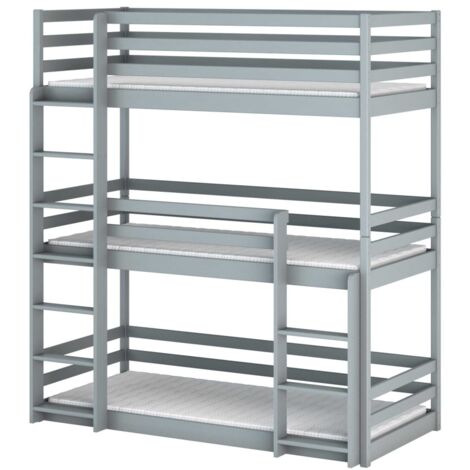 LIT SUPERPOSÉ TRIPLE EN BOIS MASSIF KAYA - Gris - 90 x 200