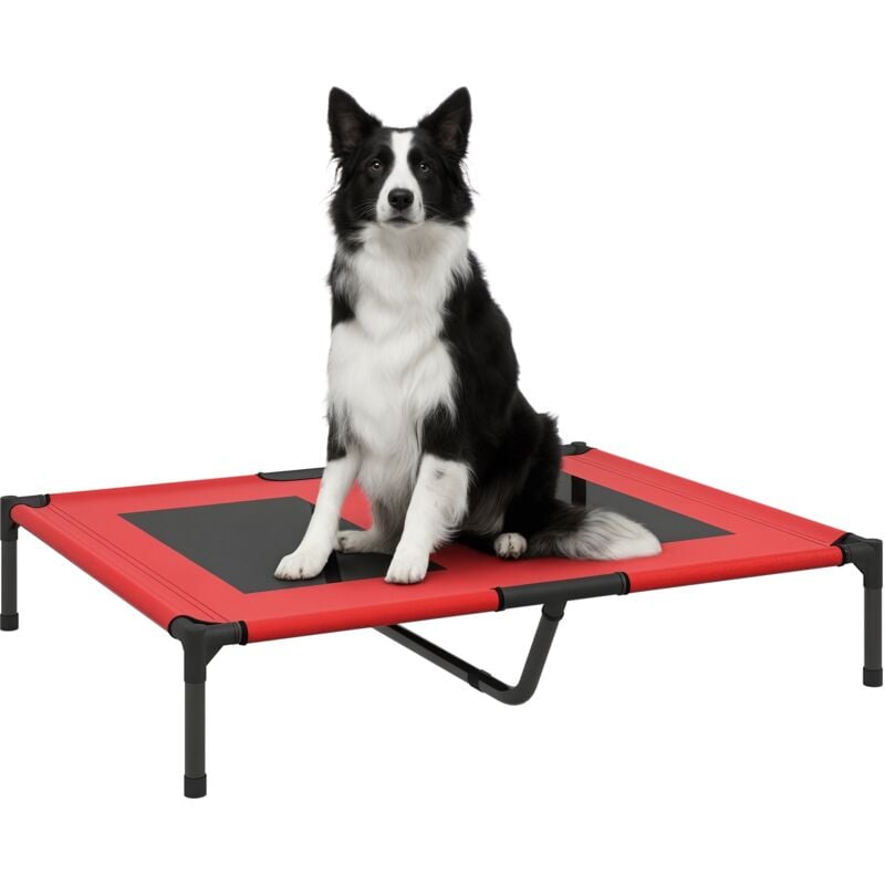 Lit sur pieds pour chien chat lit de camp animal lit surélevé Oxford textilène micro-perforé dim. 92L x 76l x 18H cm rouge