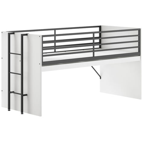Lit surélevé 90x200 cm avec bureau coulissant blanc - ZABIO