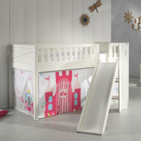 Lit surélevé 90x200 cm avec toboggan décor chateau - NIFTY