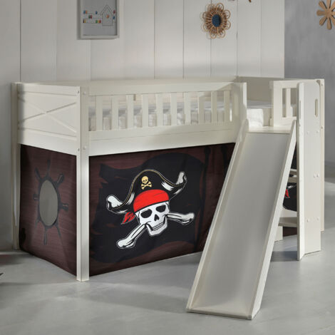 Lit surélevé 90x200 cm avec toboggan décor pirate - NIFTY