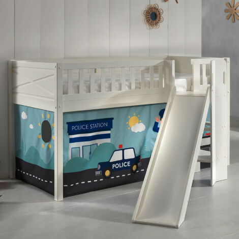 Lit surélevé 90x200 cm avec toboggan décor police - NIFTY