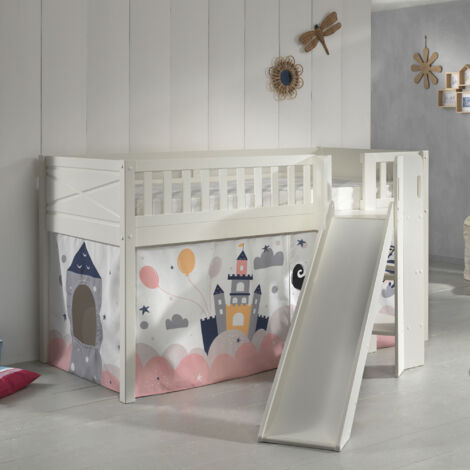 Lit surélevé 90x200 cm avec toboggan décor princesse - NIFTY