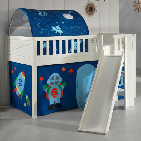 Lit surélevé 90x200 cm avec toboggan + tunnel décor astronaute - NIFTY