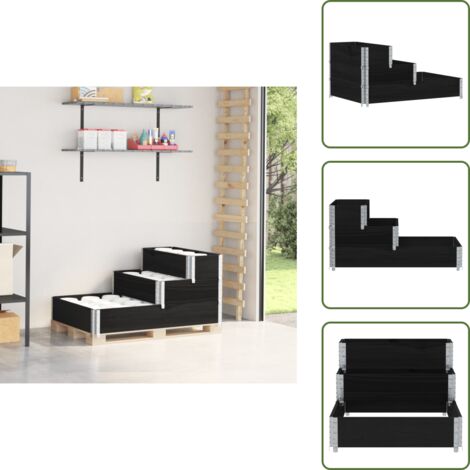 Lit surélevé à 3 niveaux noir 120x80 cm bois de pin massif - Jardin Vertical - Bac À Plantation - Pot De Fleurs Extérieur - Jardinière Design - Jardinière Pliable