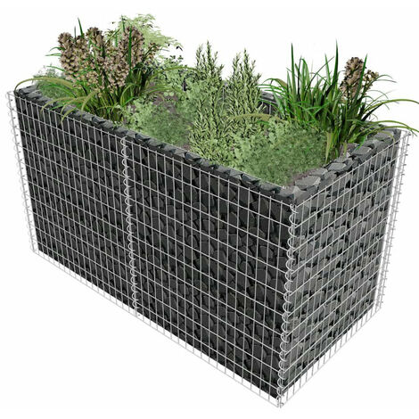 Lit surélevé à gabion Acier 180 x 90 x 100 cm Argenté