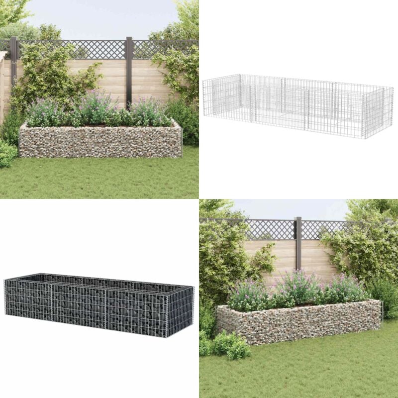 Lit surélevé à gabion Acier 270x90x50 cm - Jardinière En Gabion - Bac à Plantation Surélevé - Border Fleuri - Décoration Extérieur - Jardin Design
