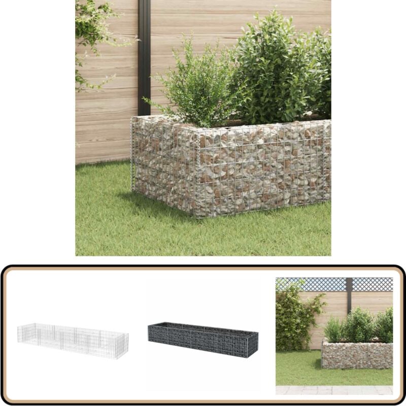 Lit surélevé à gabion Acier 360x90x50 cm - Jardinière En Gabion - Bac à Plantation Surélevé - Border Fleuri - Décoration Extérieur - Jardin Design