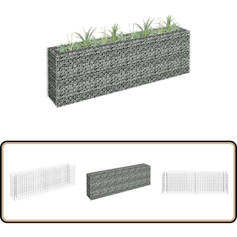 Lit surélevé à gabion Acier galvanisé 180x30x60 cm - Jardinière à Gabion - Bordure De Jardin - Bac De Plantation Surélevé - Décoration Extérieure