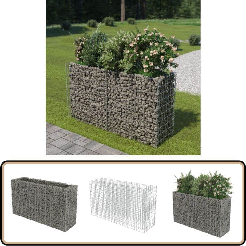 Lit surélevé à gabion Acier galvanisé 180x50x100 cm - Lit Surélevé - Gabion - Jardinière - Border Fleurie - Décoration Extérieur