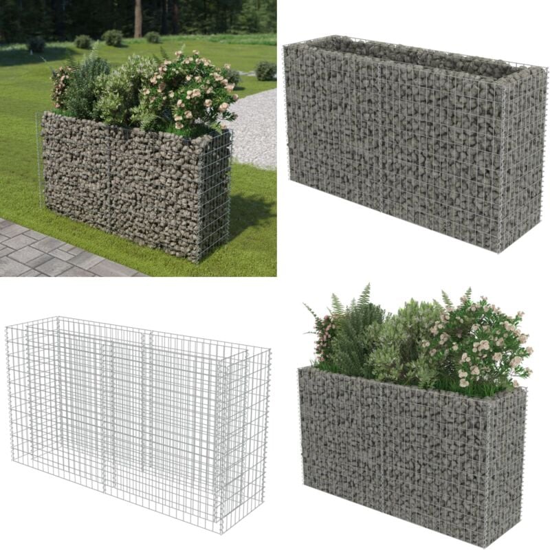 Lit surélevé à gabion Acier galvanisé 180x50x100 cm - Lit Surélevé - Gabion - Jardinière - Border Fleurie - Décoration Extérieur - Home & Living