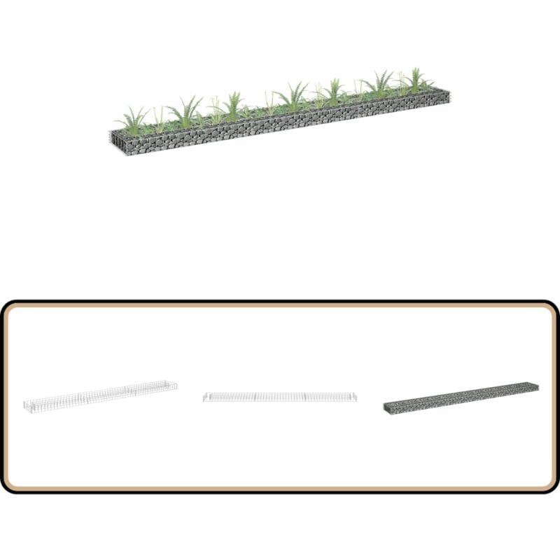 Lit surélevé à gabion Acier galvanisé 270x30x10 cm - Jardinière à Gabion - Bordure De Jardin - Bac De Plantation Surélevé - Décoration Extérieure