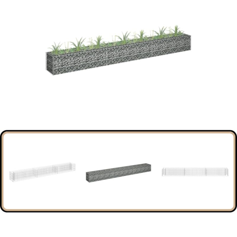 Lit surélevé à gabion Acier galvanisé 270x30x30 cm - Jardinière À Gabion - Bac À Plantation - Border Fleuri - Décoration Extérieur - Jardin Design