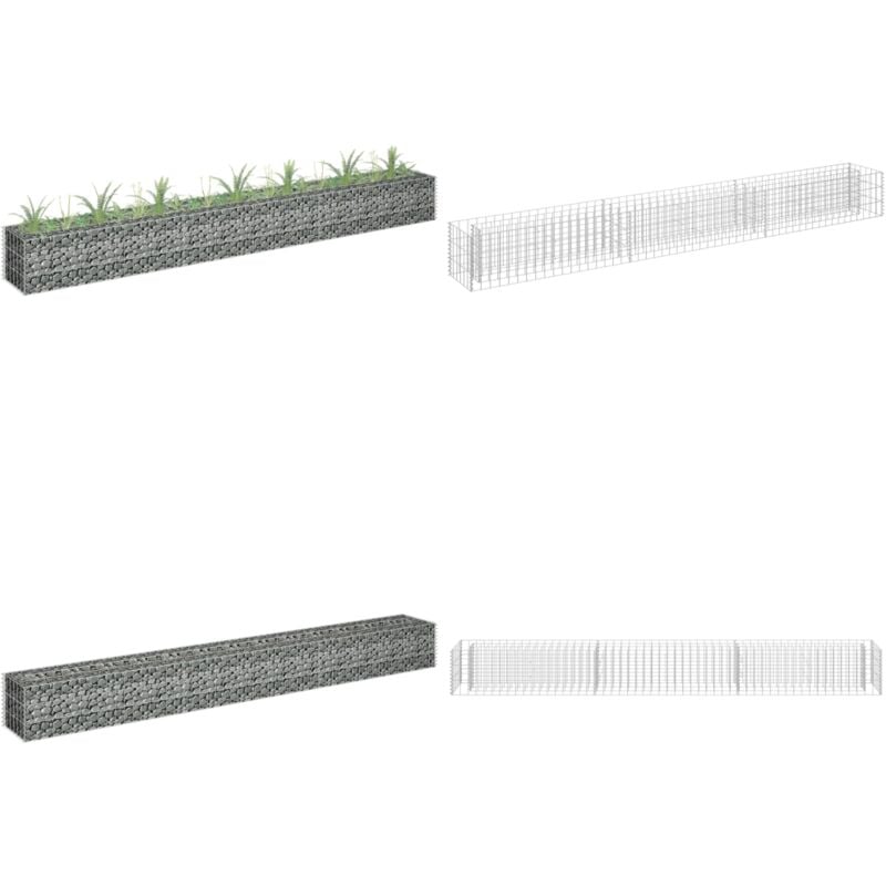 Lit surélevé à gabion Acier galvanisé 270x30x30 cm - Jardinière à Gabion - Bac à Plantation - Border Fleuri - Décoration Extérieur - Jardin Design