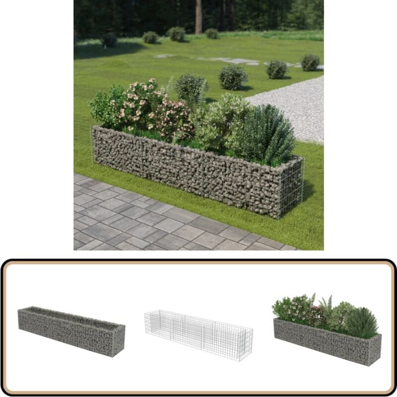 Lit surélevé à gabion Acier galvanisé 270x50x50 cm - Lit Surélevé - Gabion - Jardinière - Border Fleurie - Décoration Extérieur