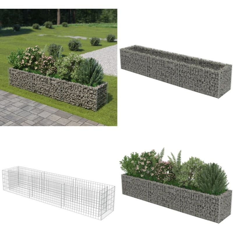 Lit surélevé à gabion Acier galvanisé 270x50x50 cm - Lit Surélevé - Gabion - Jardinière - Border Fleurie - Décoration Extérieur - Home & Living